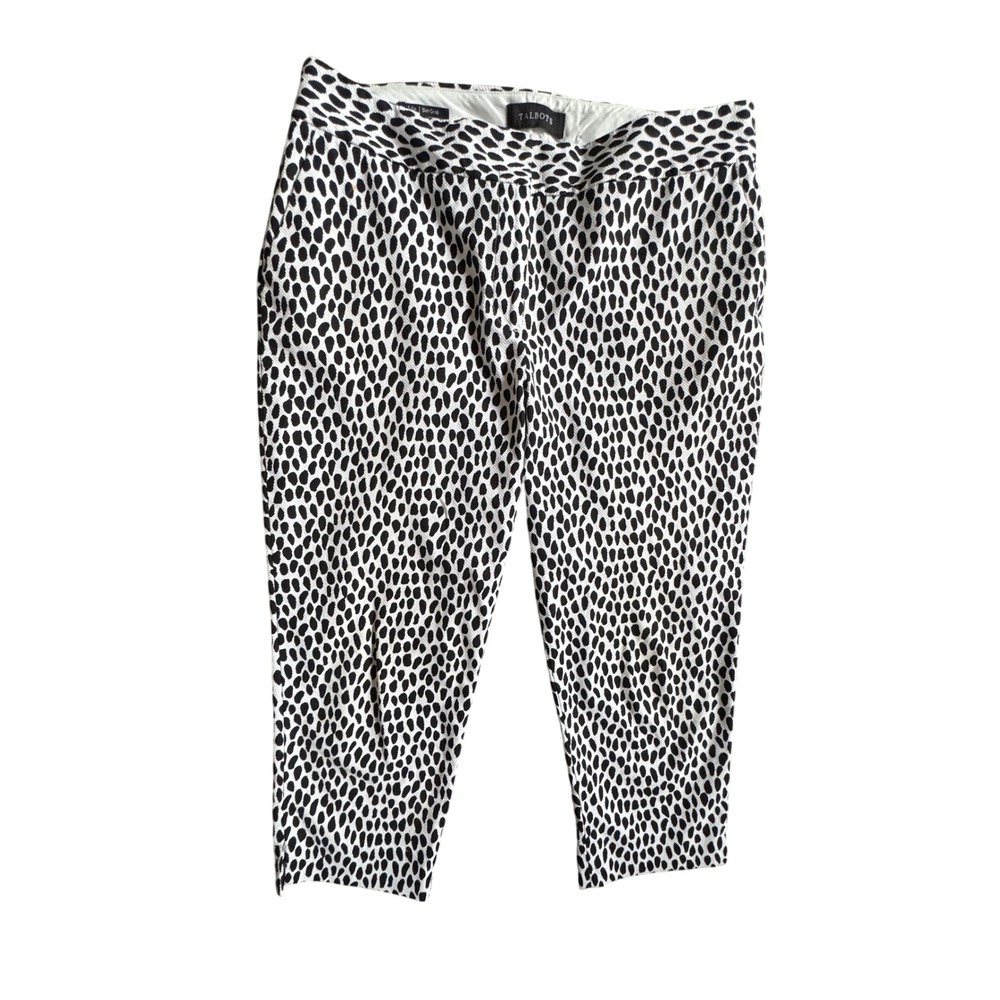 Talbots Black And White Cheetah-spot Print Slim Crop Stretch Pants Size 14P
